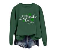 2026 St Patricks Day Shirt Mujer 2025 Manga Larga Cuello Redondo Sudaderas Dulces Sudaderas Casual Irlandés Sólido Suéter, Verde oscuro., S