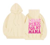 2026 Sudadera con capucha de manga larga para mujer para educación sobre el cáncer de mama para el día a día y el ocio que promueve la prevención, diseño estampado de letras, beige, XL