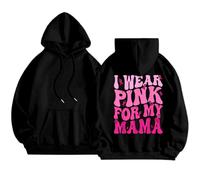 2026 Sudadera con capucha de manga larga para mujer para educación sobre el cáncer de mama para el día a día y el ocio que promueve la prevención, diseño estampado de letras, Negro , XL