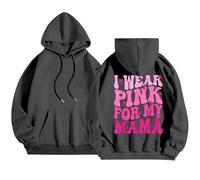 2026 Sudadera con capucha de manga larga para mujer para educación sobre el cáncer de mama para el día a día y el ocio que promueve la prevención, diseño estampado de letras, gris, M