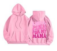 2026 Sudadera con capucha de manga larga para mujer para educación sobre el cáncer de mama para el día a día y el ocio que promueve la prevención, diseño estampado de letras, Rosa., S