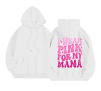 2026 Sudadera con capucha de manga larga para mujer para educación sobre el cáncer de mama para el día a día y el ocio que promueve la prevención, diseño estampado de letras, Blanco, XL