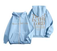 2026 - Sudadera con capucha de moda para mujer con estampado de letras, cremallera, manga larga, bolsillo, cordón, sudadera deportiva casual (6) Mis pedidos Mostrar, azul celeste, 3XL