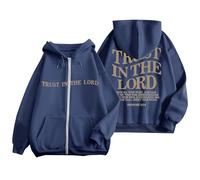 2026 - Sudadera con capucha de moda para mujer con estampado de letras, cremallera, manga larga, bolsillo, cordón, sudadera deportiva casual (6) Mis pedidos Mostrar, marine, 3XL
