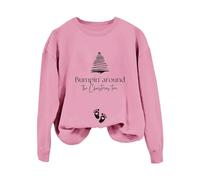 2026 Sudadera con capucha para mujer con estampado de la letra "Bumpin Around The Christmas Tree", manga larga, informal, hombros descubiertos, sin mangas (1), Rosa., S