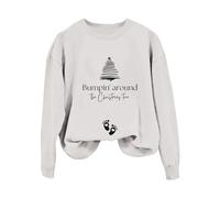 2026 Sudadera con capucha para mujer con estampado de la letra "Bumpin Around The Christmas Tree", manga larga, informal, hombros descubiertos, sin mangas (1), Blanco, M