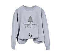 2026 Sudadera con capucha para mujer con estampado de la letra "Bumpin Around The Christmas Tree", manga larga, informal, hombros descubiertos, sin mangas (1), gris, S