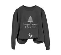 2026 Sudadera con capucha para mujer con estampado de la letra "Bumpin Around The Christmas Tree", manga larga, informal, hombros descubiertos, sin mangas (1), gris oscuro, L
