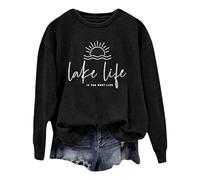 2026 - Sudadera con capucha para mujer con estampado de letras "Fashion is The Life", manga larga y cuello redondo, sudadera con capucha negra de gran tamaño, Negro , XL