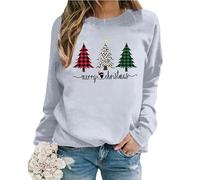 2026 Sudadera de manga larga con estampado de letras y cuello redondo y talla grande de Navidad, Gris claro., 3XL