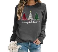 2026 Sudadera de manga larga con estampado de letras y cuello redondo y talla grande de Navidad, gris oscuro, 3XL