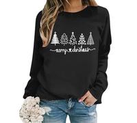 2026 Sudadera de manga larga con estampado de letras y cuello redondo y talla grande de Navidad, Negro , XXL