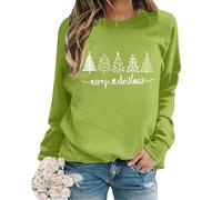 2026 Sudadera de manga larga con estampado de letras y cuello redondo y talla grande de Navidad, verde, XXL