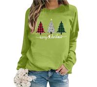 2026 Sudadera de manga larga con estampado de letras y cuello redondo y talla grande de Navidad, verde, 3XL