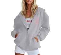 2026 Sudaderas con capucha para el tiempo libre. Cremallera con estampado de lazo de conciencia sobre el cáncer de mama. Perfecto para comodidad durante todo el año. Se adapta bien a jeans., gris, S