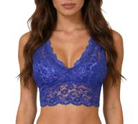 2026 Sujetador de encaje para mujer sin aros, estilo seductor con encaje delicado, cómodo diseño sin espalda para un look elegante y cotidiano, azul, L