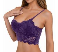 2026 Sujetador envolvente de encaje para mujer, sin tirantes, capa base, top de exposición, chaleco pequeño, sujetador de ropa interior, Color morado oscuro., M