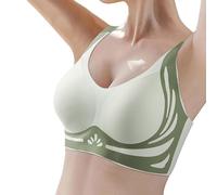 2026 Sujetador sin aros para mujer con sujetador de camiseta suave y cómodo sin costuras, verde, L