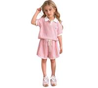 2026 Summer 2 Piece Outfit for Girls: Short Sleeve Top & Shorts Set Soft Casual Playwear (5-6 años)