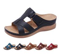 2026 Summer Fashion Orthopedic Sandals for Women Casual Open Toe Slip-on Breathable Comfortable Wedge Platform Sandals Beach Vacation Party Dress (Black,43)