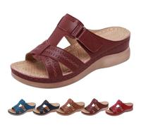 2026 Summer Fashion Orthopedic Sandals for Women Casual Open Toe Slip-on Breathable Comfortable Wedge Platform Sandals Beach Vacation Party Dress (Burgundy,36)