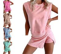 2026 Summer Skort Sets Women 2 Piece Outfits Shorts Tank Top and Casual Skort Lined Split Athletic Skirt Set Travel Outfit (Pink,S)