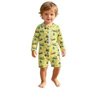 2026 Sun Ready Swimming Trunks with All Over Construction Vehicle Print for Summer UPF 50+ Piece Swimsuit, amarillo, 3-4 años