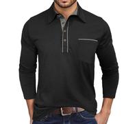 2026 T Shirt Herren Slim Fit Langarmhemd Stilvoller Kontrastkragen Lässiges Button-Down Hemd mit Brusttasche für den Alltag Winter, Negro , M