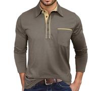 2026 T Shirt Herren Slim Fit Langarmhemd Stilvoller Kontrastkragen Lässiges Button-Down Hemd mit Brusttasche für den Alltag Winter, verde, XXL