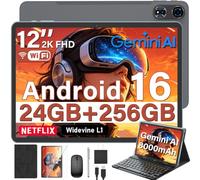 2026 - Tableta Android 16 de 12 pulgadas con teclado, 24 GB + 256 GB + 2 TB expandido, 2K tabletas PC con Gemini AI, Octa-Core, 8000 mAh, 120 Hz 2000 x 1200, GPS, GMS, tabletas grandes 2 en 1 con