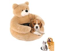2026 Teddy Bear Dog Bed with Arms - Plush Cuddler for Small Dogs & cats, Large Cute Soft Warm Non-Slip Plush Cuddle Bear Pet Bed Detachable for Autumn and Winter Season (Beige,L-21.6in(55cm))