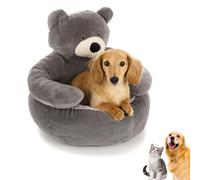 2026 Teddy Bear Dog Bed with Arms - Plush Cuddler for Small Dogs & cats, Large Cute Soft Warm Non-Slip Plush Cuddle Bear Pet Bed Detachable for Autumn and Winter Season (Grey,XL-30.3in(77cm))