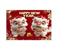 2026 Telón de Fondo temático del Año Nuevo Chino de Bienvenida, Pancarta de Linterna de Oro Rojo de Danza del león, telón de Fondo Tradicional de Linterna del Festival(BJ-cl43-6,Vinyl 300X200cm)