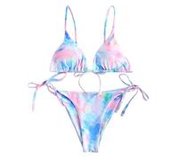 2026 Tie-Dye Bikini Up High Lace Two Print Piece Traje de Baño para Mujer Conjunto de Traje de Baño Corte Pierna Swimwears Tankinis Set, multicolor, S