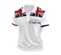 2026 Top de negocios casual con estampado de bandera del Reino Unido con mangas raglán y solapa con botones en la solapa S para hombre L, Blanco, L