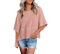 2026 Top Shirt Solid Casual Cuello Redondo Camisa Media Manga Top Elegante Camiseta Blusa Casual Top, Rosa., L