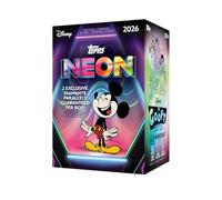 2026 Topps Disney Neon Advantage Box contiene 35 tarjetas con dos tarjetas base paralelas con tarjetas paralelas de diamante por caja.