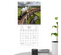 2026 Train Wall Calendar,January -Monthly Calendar December Steam Trains Planner For Family Living Room Study Room Office Home Scheduling