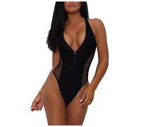 2026 Traje De Baño for Mujer, Informal Hueco Una Pieza, Bikini Malla con Cuello En V, Conjunto for, Deportivo for Dar Forma A La Figura, Tallas Grandes, Negro, S(Black,S)