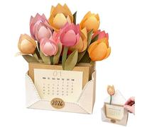 2026 Tulip Emotcional Support Calendar,Handmade Creative Paper Flower Envelope Shape Basket DIY Calendars,Paper Flower Desk Calendar with Notes Space