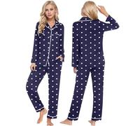 2026 Two Piece Women' Elegant Materials: Couple Dress Set with Heart Print Soft Fabric for All-Day Comfort Relaxation(Bu1,M)