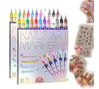 2026 Upgraded 12 colors nail art pens set,Quick Dry, Fine Tip Nail Art Pen 0.5mm for 3D Nail Art, Portable DIY Nail Art Tools for Home Salon (2pcs)