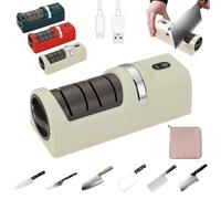 2026 Upgraded Automatic Kitchen Knife Sharpener, Electric Knifes Sharpener Professional, Cordless 3-Stage Precision Sharpening with Diamond Abrasive Wheels & 3 Speeds, for All Knives (Beige)