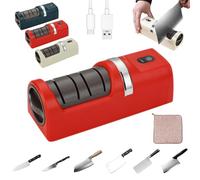 2026 Upgraded Automatic Kitchen Knife Sharpener, Electric Knifes Sharpener Professional, Cordless 3-Stage Precision Sharpening with Diamond Abrasive Wheels & 3 Speeds, for All Knives (Red)