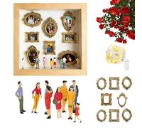 2026 Upgraded DIY Mini Museum Silhouette Shadow Box Frame Kit - Gold Miniature Museum Scene with Figurines, Perfect for Anniversary, Wedding, Birthday & Home Décor (Wood Color,Style A with Light)