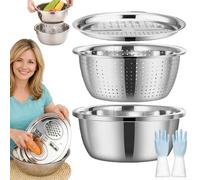 2026 Upgraded German Multifunctional Stainless Steel Basin, 5 in 1 Stainless Steel Shredding & Drainage Chopping Basin, Strainer with Draining Base & Drain Basket for Kitchen (11in)