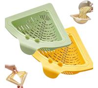 2026 Upgraded Magnetic Suction Triangular Tank Drain Basket - Space-Saving Corner Sink Strainer, Turn The Knob and The Bottom Will Pop up Automatically (Green+Yellow)