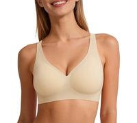 2026 V-BHS Mujer Sin Aros Sujetador Camiseta de Cobertura Completa Acogedor Bralettes Sin Aros Sujetador Diario Sin Costuras, beige, S