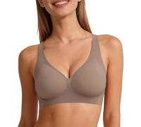 2026 V-BHS Mujer Sin Aros Sujetador Camiseta de Cobertura Completa Acogedor Bralettes Sin Aros Sujetador Diario Sin Costuras, café, M