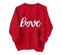 2026 Valentine Heart Pattern Girls Sudadera de manga larga con cuello redondo, suéter suave casual para niños, rojo, 6-7 años